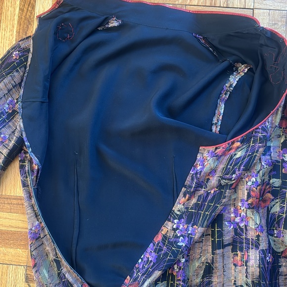 💕Vintage 💯Silk Chinese Cheongsam Floral Print, Gold Thread 8 EUC - Picture 10 of 13